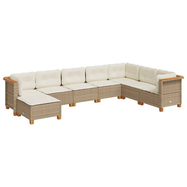 vidaXL 8-delige Loungeset met kussens poly rattan beige