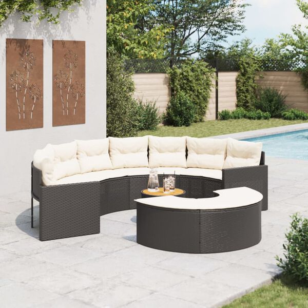 vidaXL 3-delige Loungeset halfrond poly rattan zwart