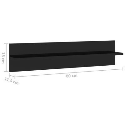 vidaXL Wandschappen 2 st 80x11,5x18 cm spaanplaat hoogglans zwart