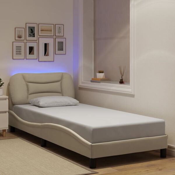 vidaXL Bedframe met LED zonder matras "Hvar" 90x190 cm stof cr&egrave;mekleurig