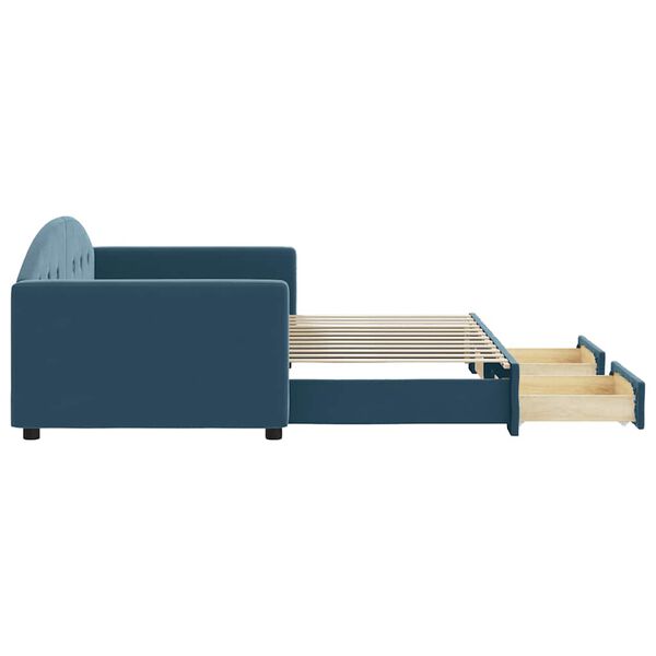 vidaXL Slaapbank met onderschuifbed en lades 90x200 cm fluweel blauw