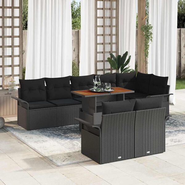 vidaXL Tuinbankenset met kussen 9 pcs Zwart poly rattan