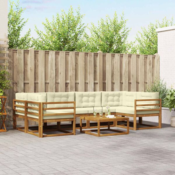 vidaXL Buiten bankenset met kussen 7 pcs Natuurlijk en Cr&egrave;me