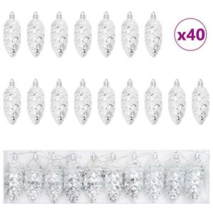 vidaXL Kerstdennenappeltje 40 st Zilver 4 x 9 cm Kunststof