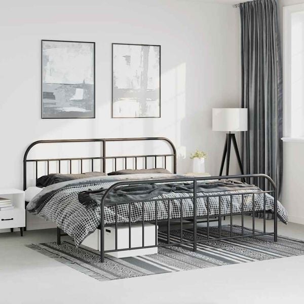 vidaXL Bedframe met hoofd- en voeteneinde metaal zwart 193x203 cm