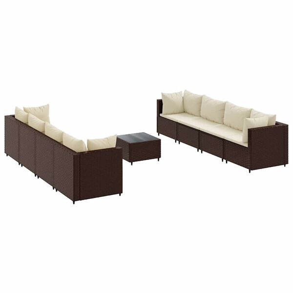 vidaXL 9-delige Loungeset met kussens poly rattan bruin
