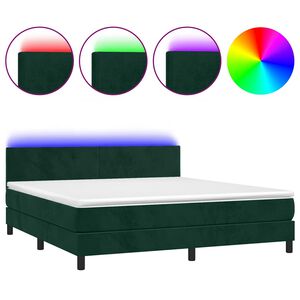 vidaXL Boxspring met matras en LED fluweel donkergroen 180x200 cm