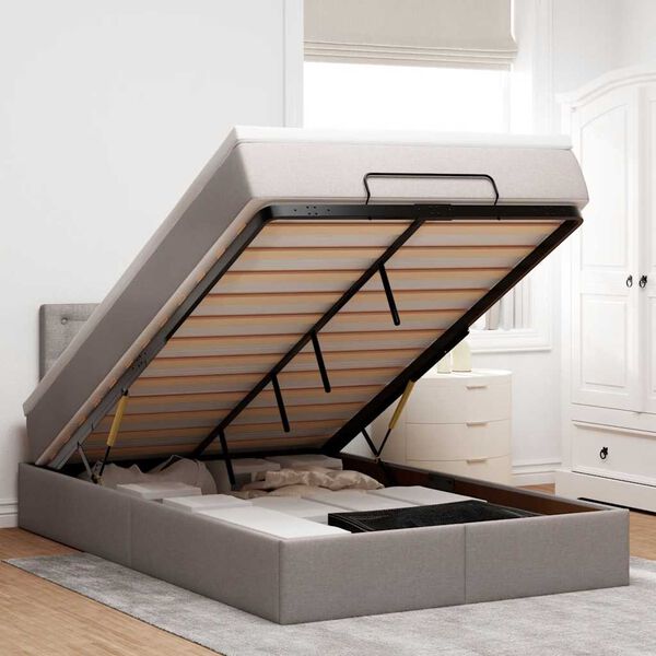 vidaXL Bed poef met matras en LED's 120x190 cm stof taupe