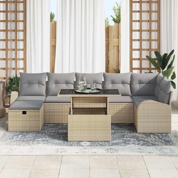 vidaXL Tuin Sofa Set met kussen met opslag 8 pcs Beige Poly riet