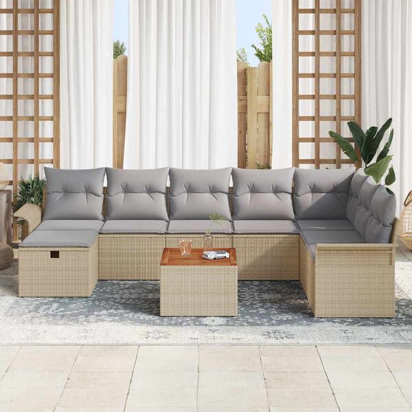 vidaXL Tuin Sofa Set met kussen met opslag 9 pcs Beige Poly riet