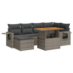 vidaXL 7-delige Loungeset met kussens poly rattan grijs
