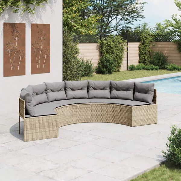 vidaXL Tuinbank met kussens halfrond poly rattan beige