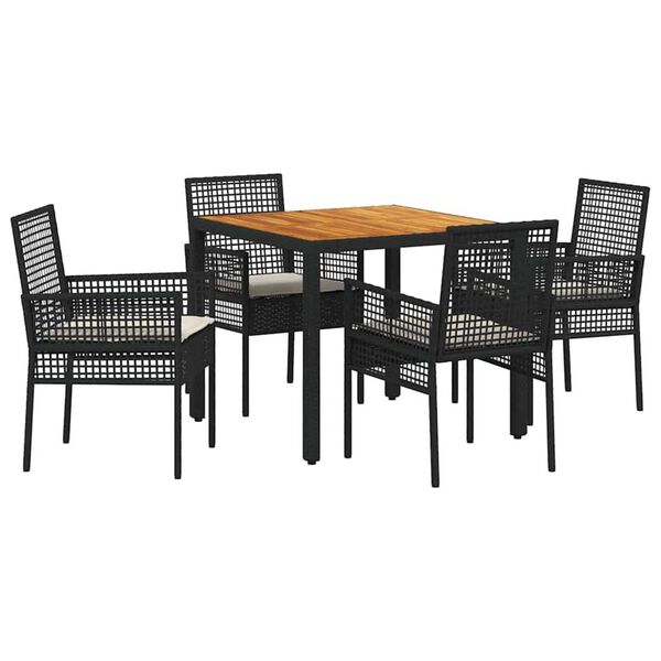 vidaXL Tuin eettafelset 5 pcs Zwart poly rattan