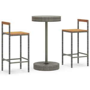 vidaXL 3-delige Tuinbarset poly rattan en massief acaciahout grijs