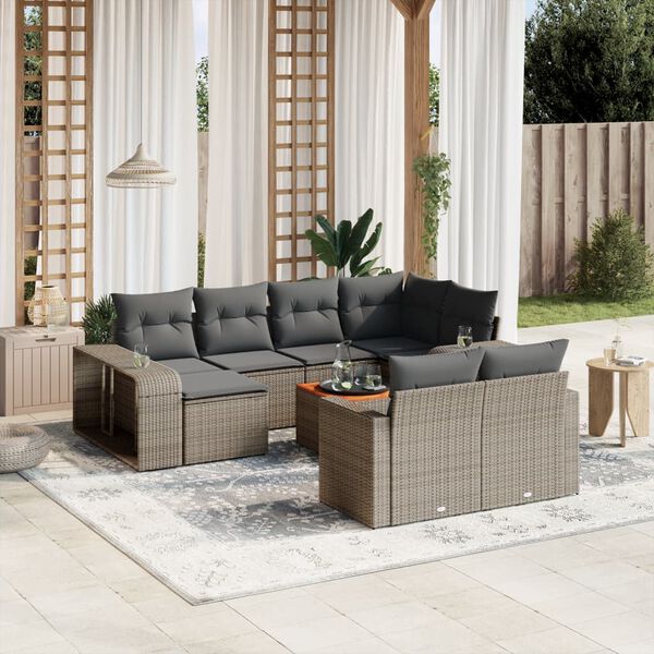 vidaXL 11-delige Loungeset met kussens poly rattan grijs