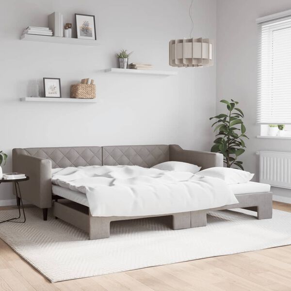 vidaXL Slaapbank met onderschuifbed 100x200 cm stof taupe