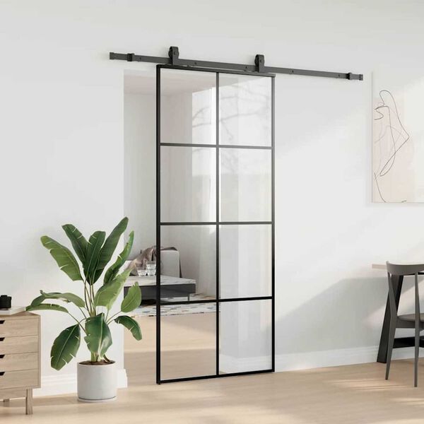 vidaXL Schuifdeur met beslagset 90x205 cm ESG glas zwart