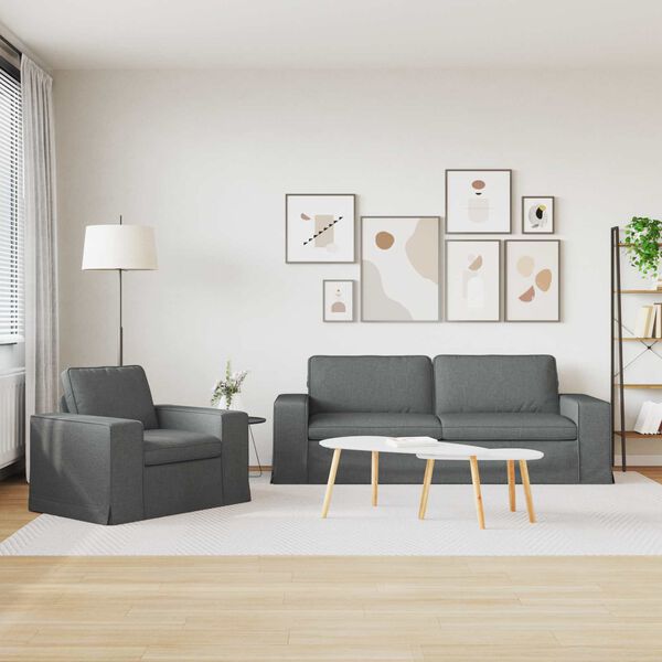 vidaXL Bankstel 2 pcs Donkergrijs 222 x 80 x 82 cm Stof