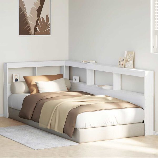 vidaXL Boekenkast Hoofdeinde L-vormig 90 cm massief grenenhout wit