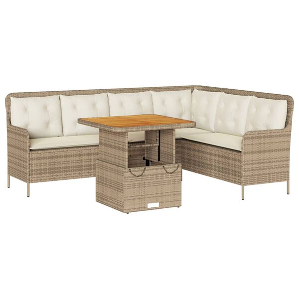 vidaXL 2-delige Loungeset met kussens poly rattan beige