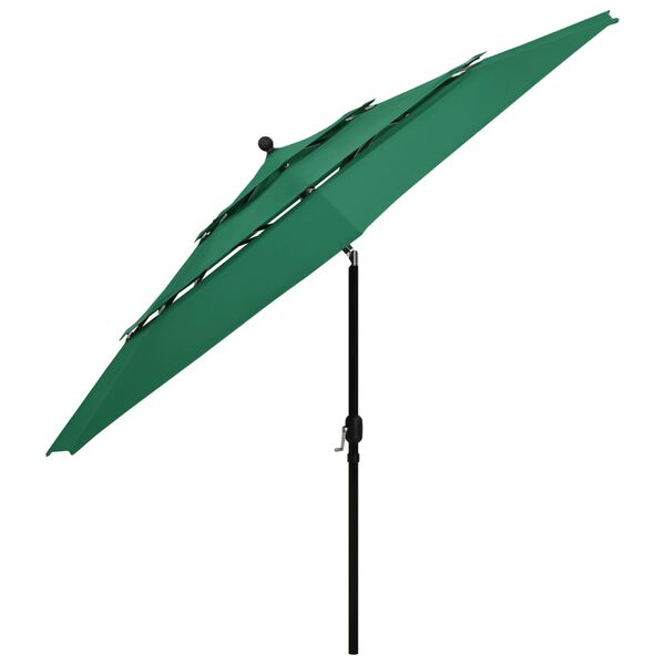 vidaXL Parasol 3-laags met aluminium paal 3,5 m groen
