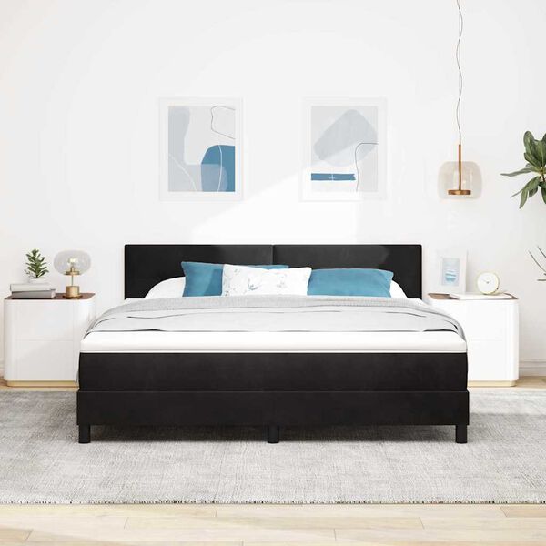 vidaXL LED Box Spring Bed met matras Zwart 180 x 200 cm Fluweel