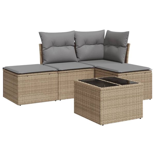 vidaXL 5-delige Loungeset met kussens poly rattan beige