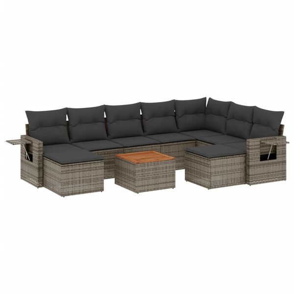 vidaXL 10-delige Loungeset met kussens poly rattan grijs