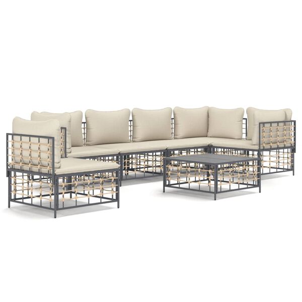 vidaXL 7-delige Loungeset met kussens poly rattan antracietkleurig