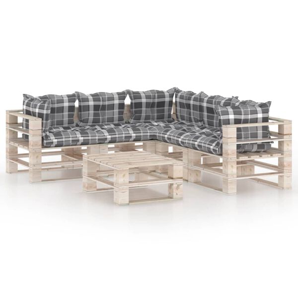 vidaXL 6-delige Loungeset met kussens pallet grenenhout