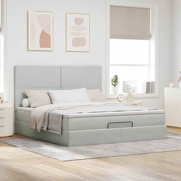 vidaXL Ottoman bed met matrassen en LED's 180x200cm fluweel lichtgrijs