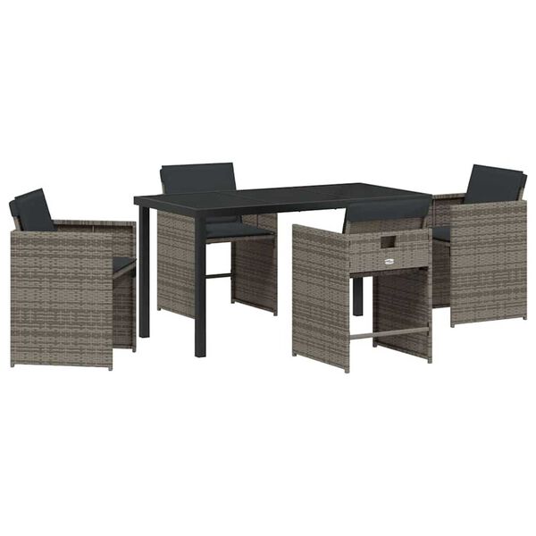 vidaXL Tuin eettafelset 5 pcs Grijs poly rattan