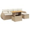 vidaXL 6-delige Loungeset met kussens poly rattan beige