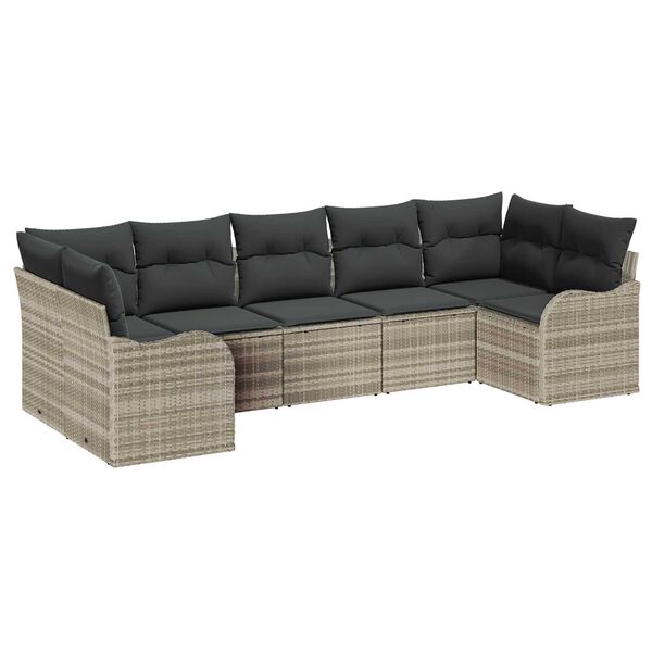 vidaXL Tuin Sofa Set met kussen 7 pcs Lichtgrijs Poly riet