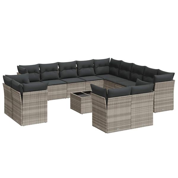 vidaXL 14-delige Loungeset met kussens poly rattan lichtgrijs