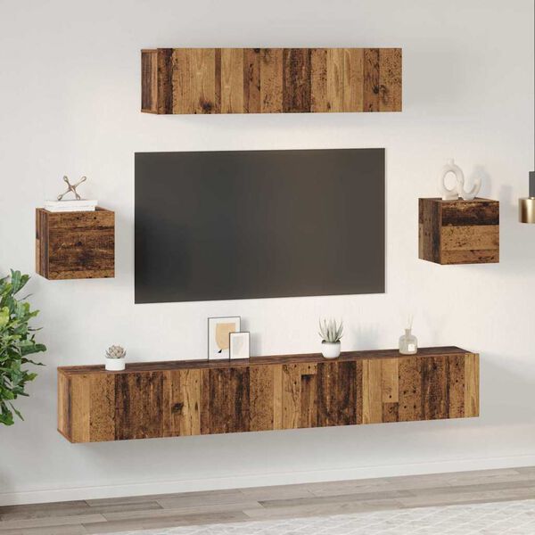 vidaXL Tv-meubelset Wandgemonteerd 7 pcs Oud Hout Bewerkt hout