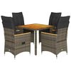 vidaXL 5-delige Tuinset met kussens poly rattan grijs