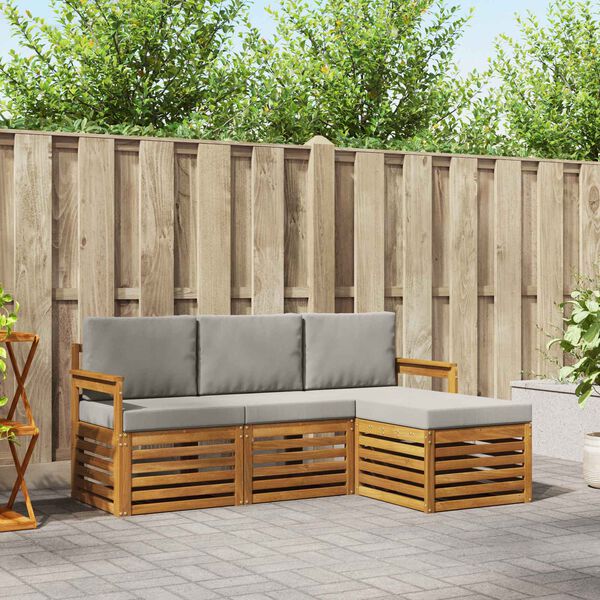 vidaXL Sofa-Sets 4 pcs Natuurlijk en Lichtgrijs Massief Acaciahout