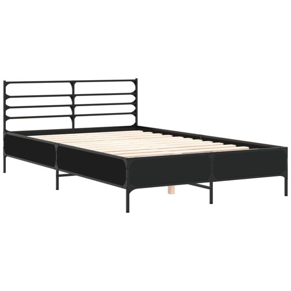 vidaXL Bedframe bewerkt hout metaal zwart 135x190 cm