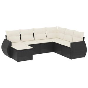 vidaXL 7-delige Loungeset met kussens poly rattan zwart