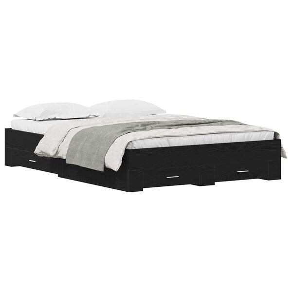 vidaXL Bedframe met lade Zwart Eiken 140 x 200 cm Bewerkt hout