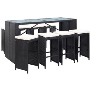 vidaXL 9-delige Tuinbarset poly rattan zwart