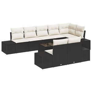 vidaXL Tuin Sofa Set met kussen 9 pcs Zwart en Cr&egrave;me poly rattan
