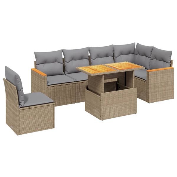 vidaXL 7-delige Loungeset met kussens poly rattan beige
