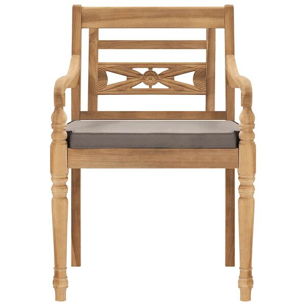 vidaXL 5-delige Tuinset met donkergrijze kussens massief teakhout