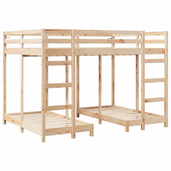 vidaXL Drie-hoog Bunk Bed Frame Bruin 140 x 200 cm Massief grenenhout