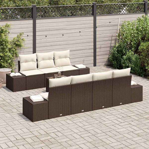 vidaXL Tuin Sofa Set met kussen 8 pcs Bruin en Cr&egrave;me poly rattan