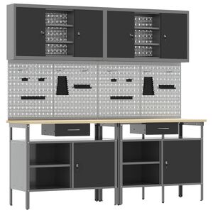 vidaXL Werkbankset met lade 8 pcs Rood en Grijs Gepoedercoat staal