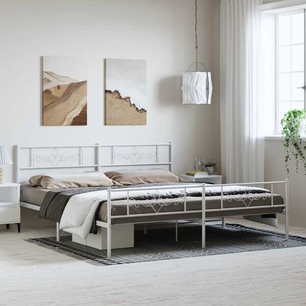 vidaXL Bedframe met hoofd- en voeteneinde metaal wit 193x203 cm