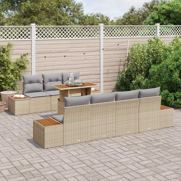 vidaXL Tuin Sofa Set met kussen 8 pcs Beige Poly riet